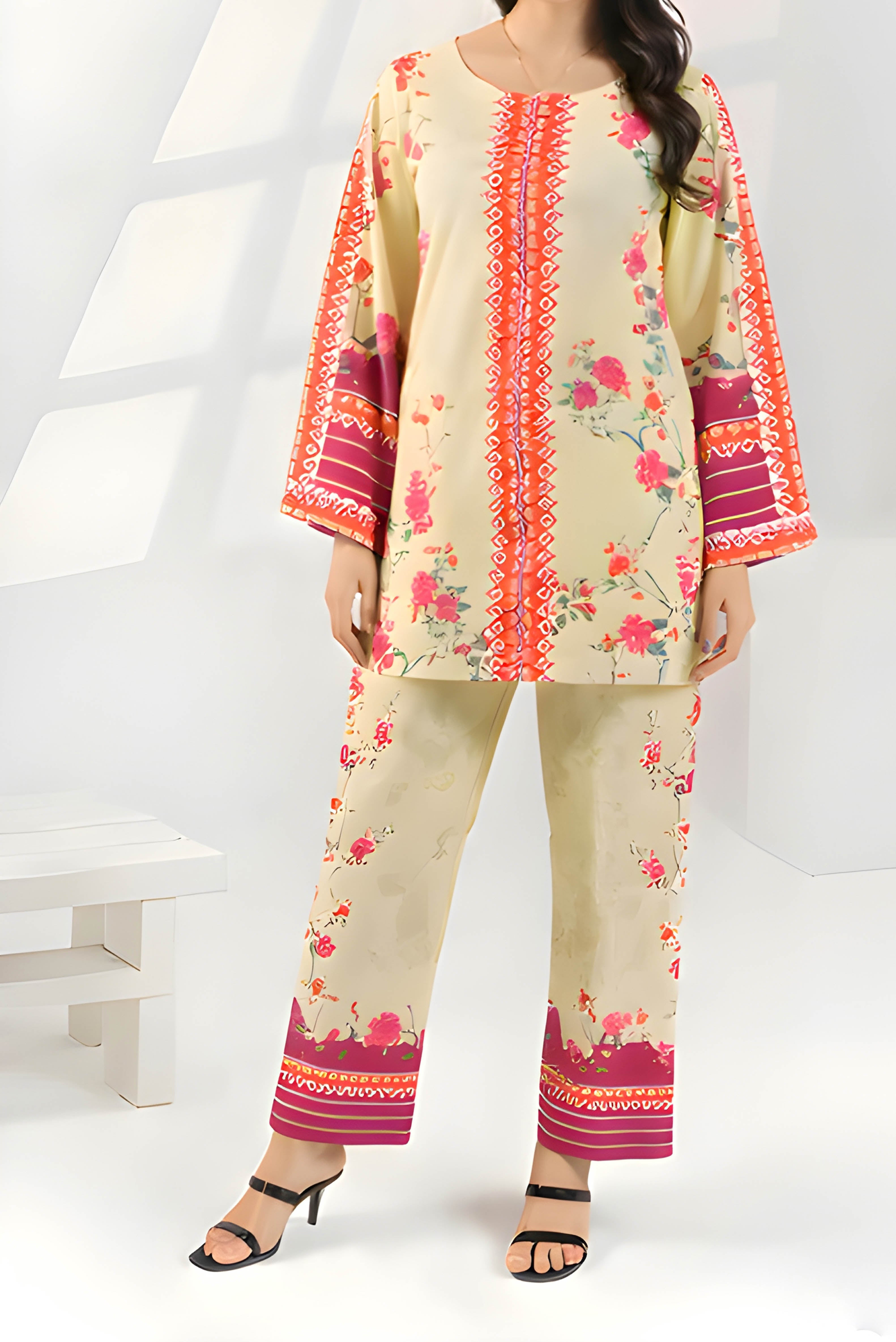 Fuchsia Bloom - 2Pc - Stitched