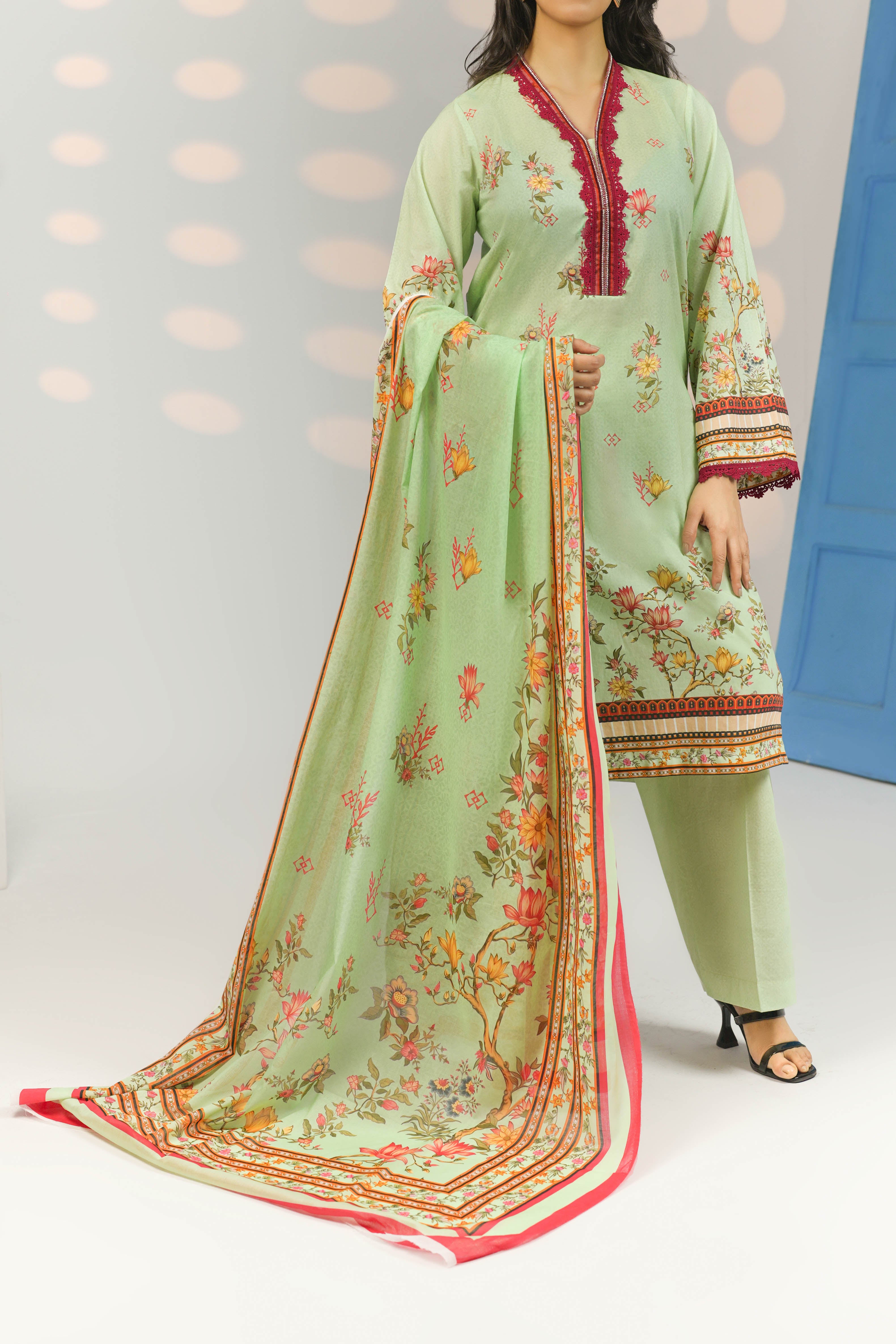 Unstiched Printed lawn 3 Piece - UB-AS-18