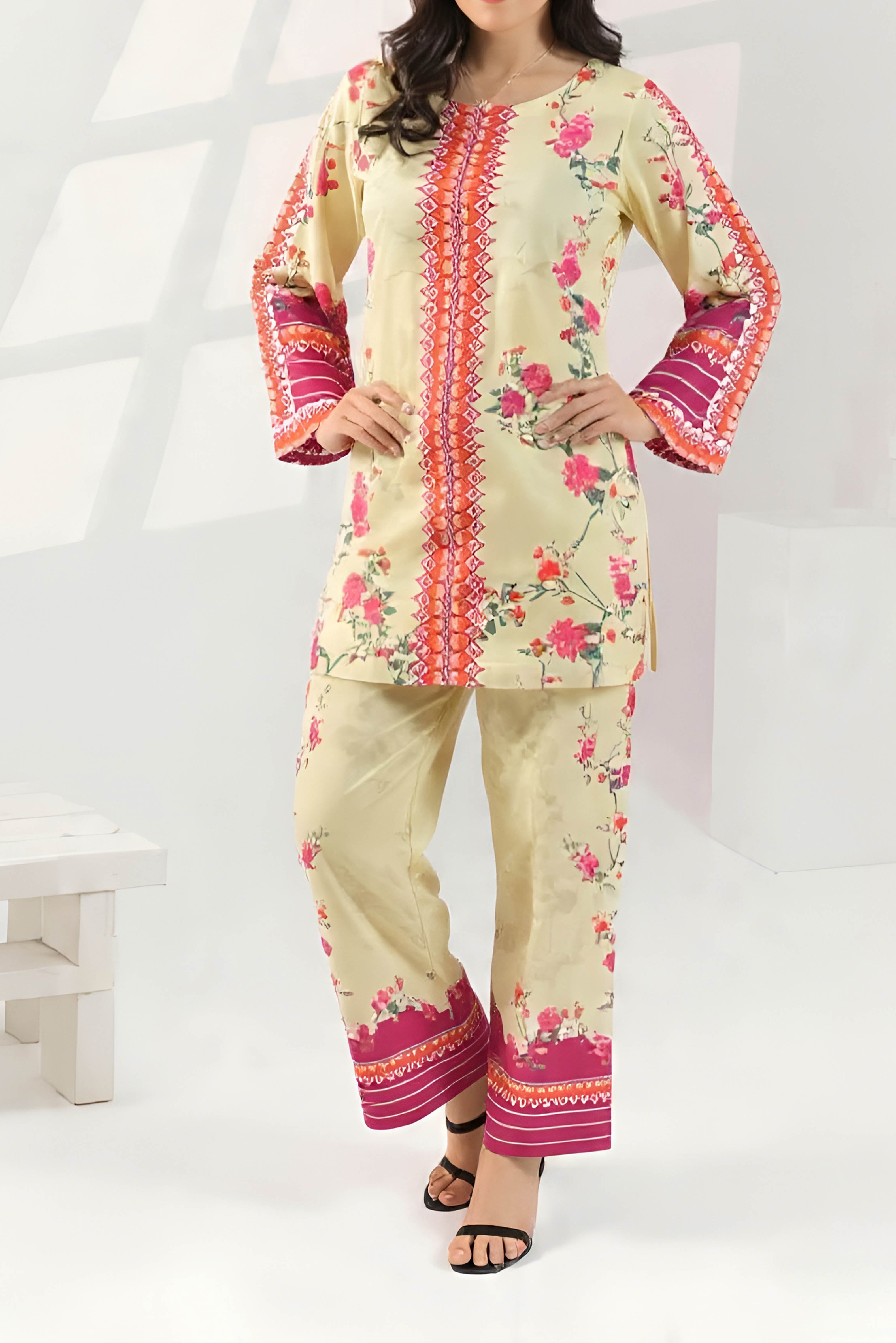 Fuchsia Bloom - 2Pc - Stitched